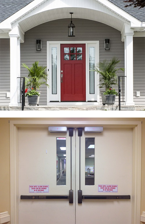 We can repair all types of residential (top) and commercial doors (bottom).